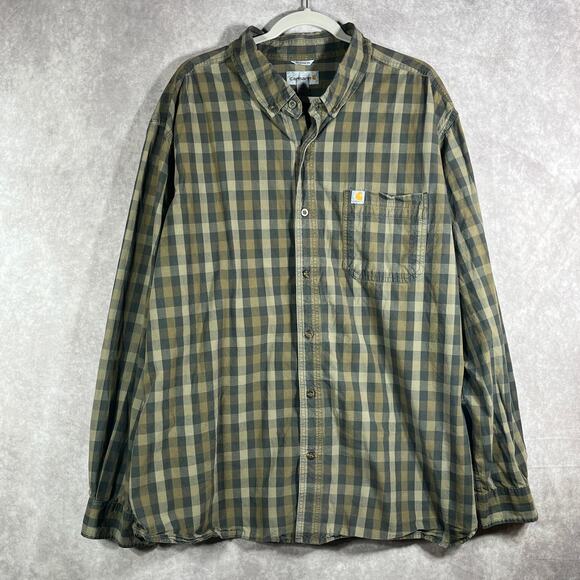 Carhartt Shirt Mens 3XL Green Plaid Workwear Relaxed Fit Button Down Outdoor - Picture 1 of 11